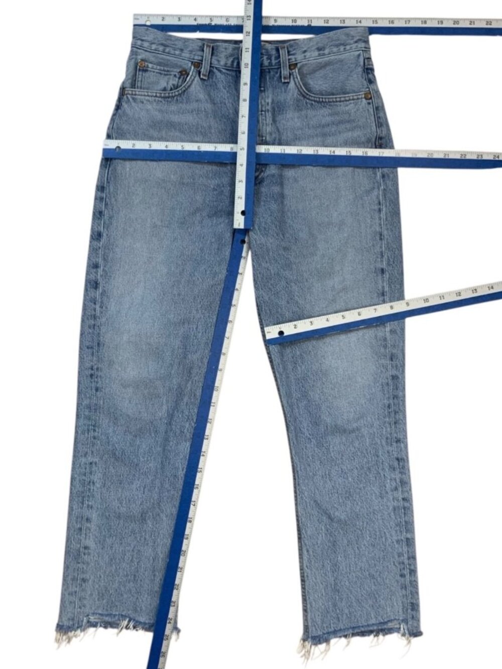 Agolde Riley High Rise Straight Crop Jean 29 Blue Button Fly - Picture 5 of 13